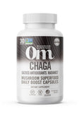 OM MUSHROOM SUPERFOOD Chaga, botella de cápsulas, posible apoyo antioxidante para la energía diaria.