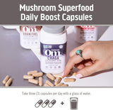 OM MUSHROOM SUPERFOOD Chaga, certificaciones y pruebas de pureza visibles.