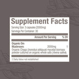 OM MUSHROOM SUPERFOOD Chaga, cápsulas con micelio y cuerpo del hongo, cultivo orgánico.