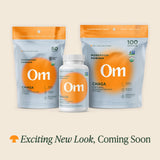 OM MUSHROOM SUPERFOOD Chaga: etiqueta orgánica visible para calidad y pureza.