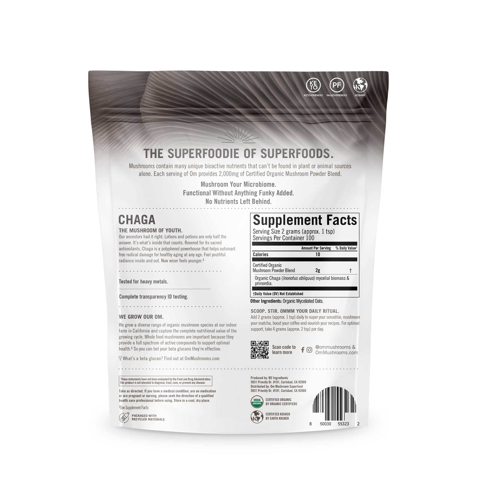 OM MUSHROOM SUPERFOOD Chaga: uso diario que facilita una rutina de bienestar.