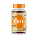 Gomitas OM MUSHROOM SUPERFOOD Melena de León en envase, posible impulso para concentración diaria.