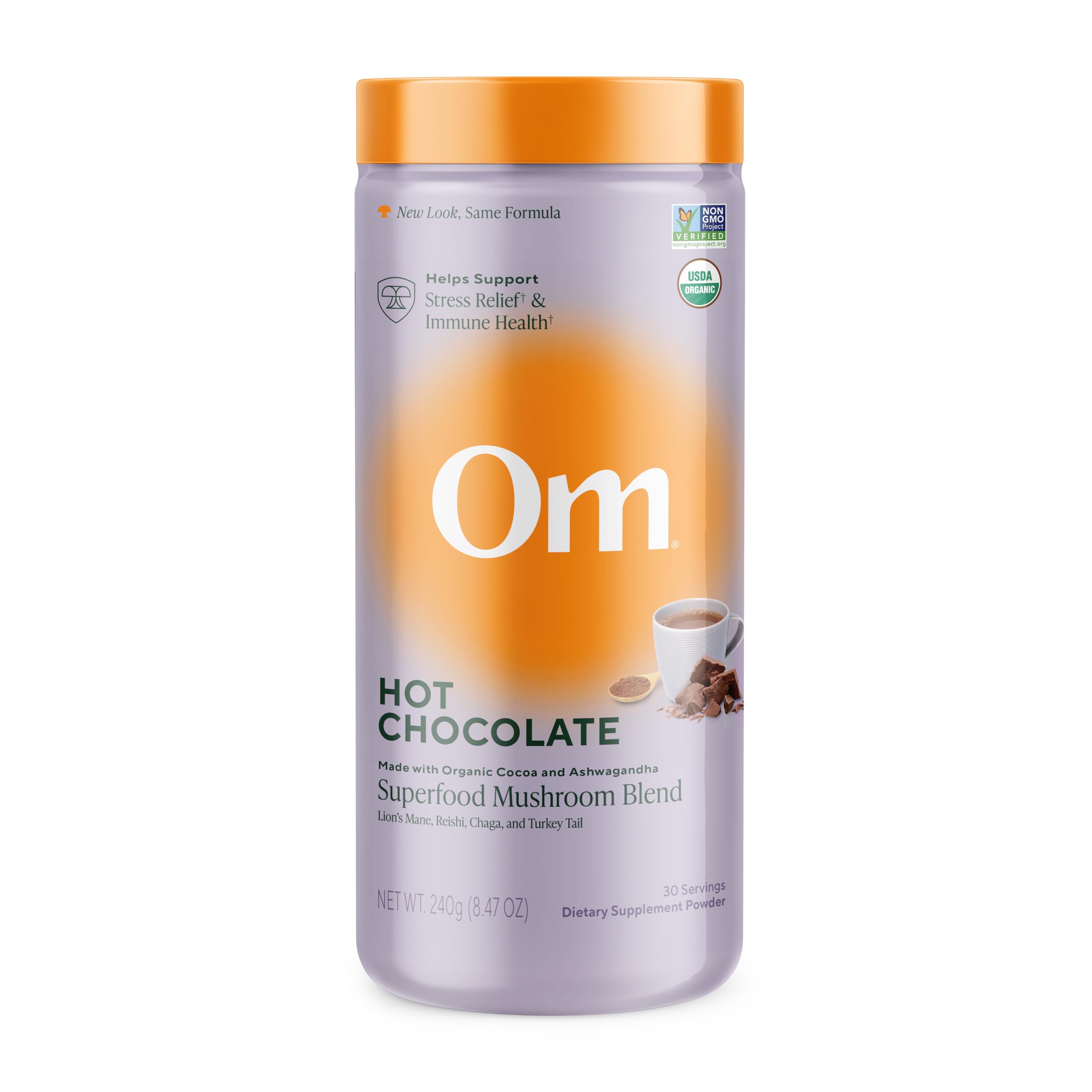 OM MUSHROOM SUPERFOOD chocolate caliente en lata, Ideal para comenzar el día con enfoque.