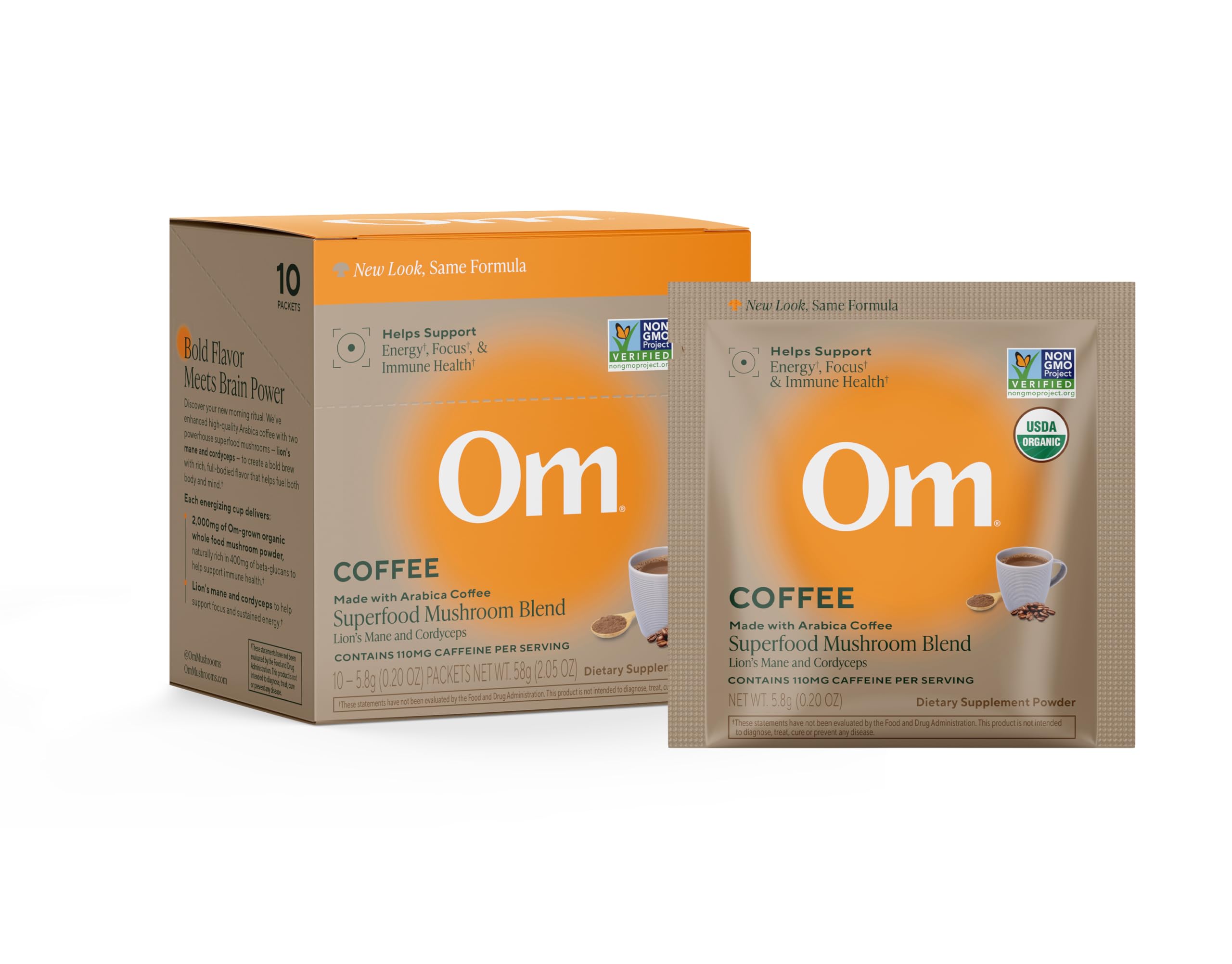 OM MUSHROOM SUPERFOOD café instantáneo, aroma intenso para despertar la mañana.