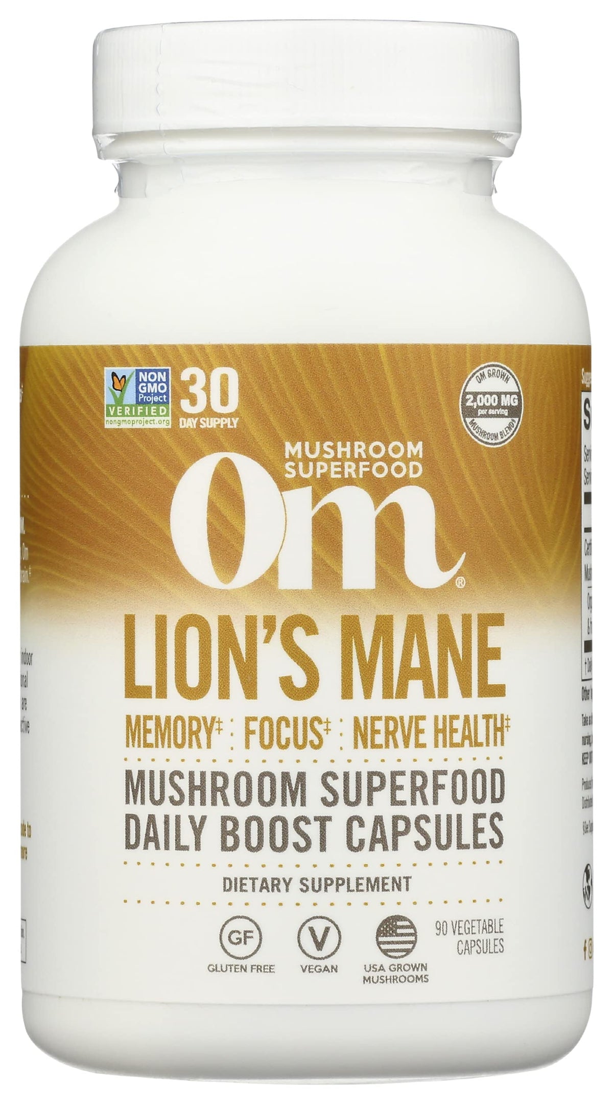Om Mushroom Superfood Lion's Mane cápsulas: apoyo a la memoria y enfoque para el día a día.