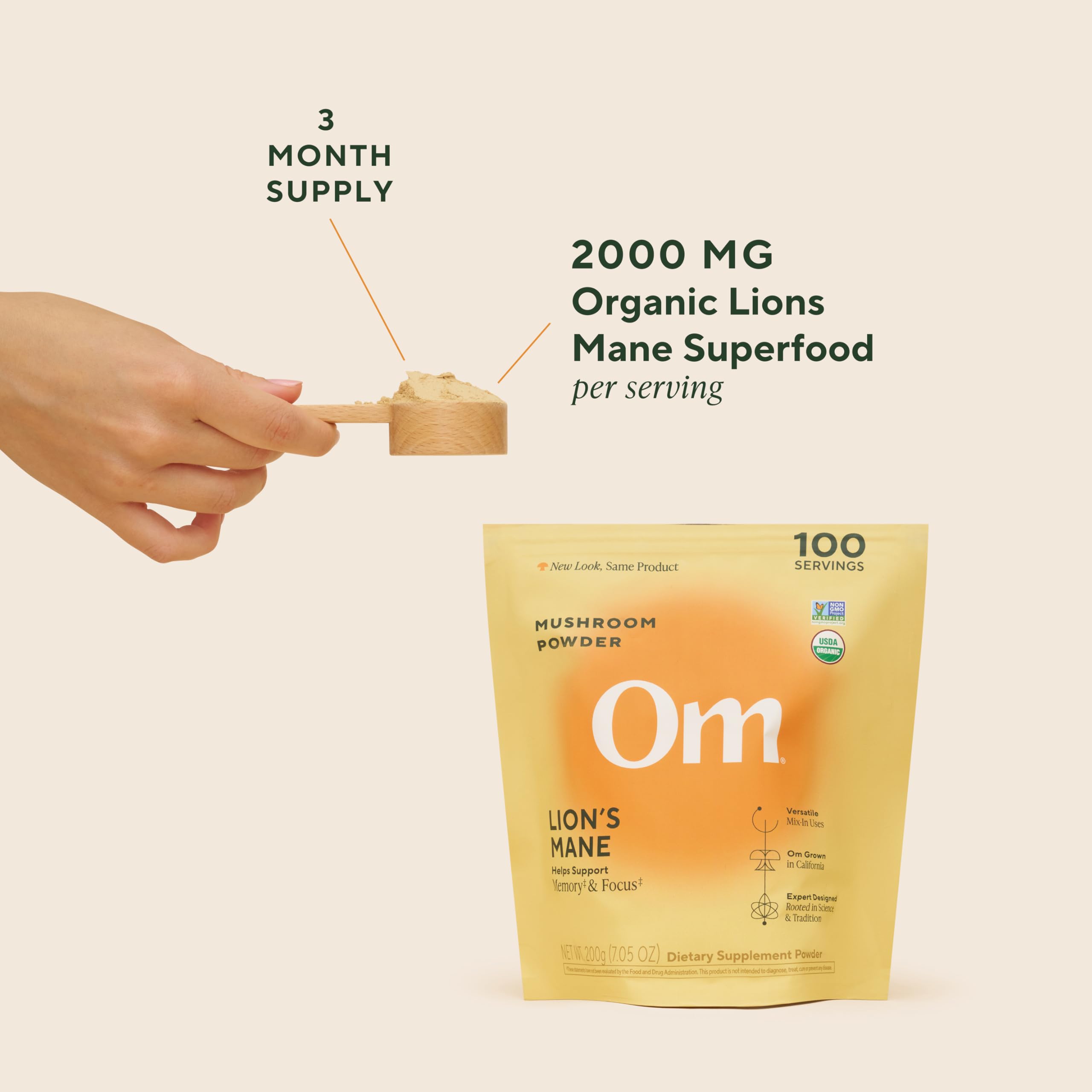 Etiqueta de ingredientes de OM Lion’s Mane, información clara para uso diario
