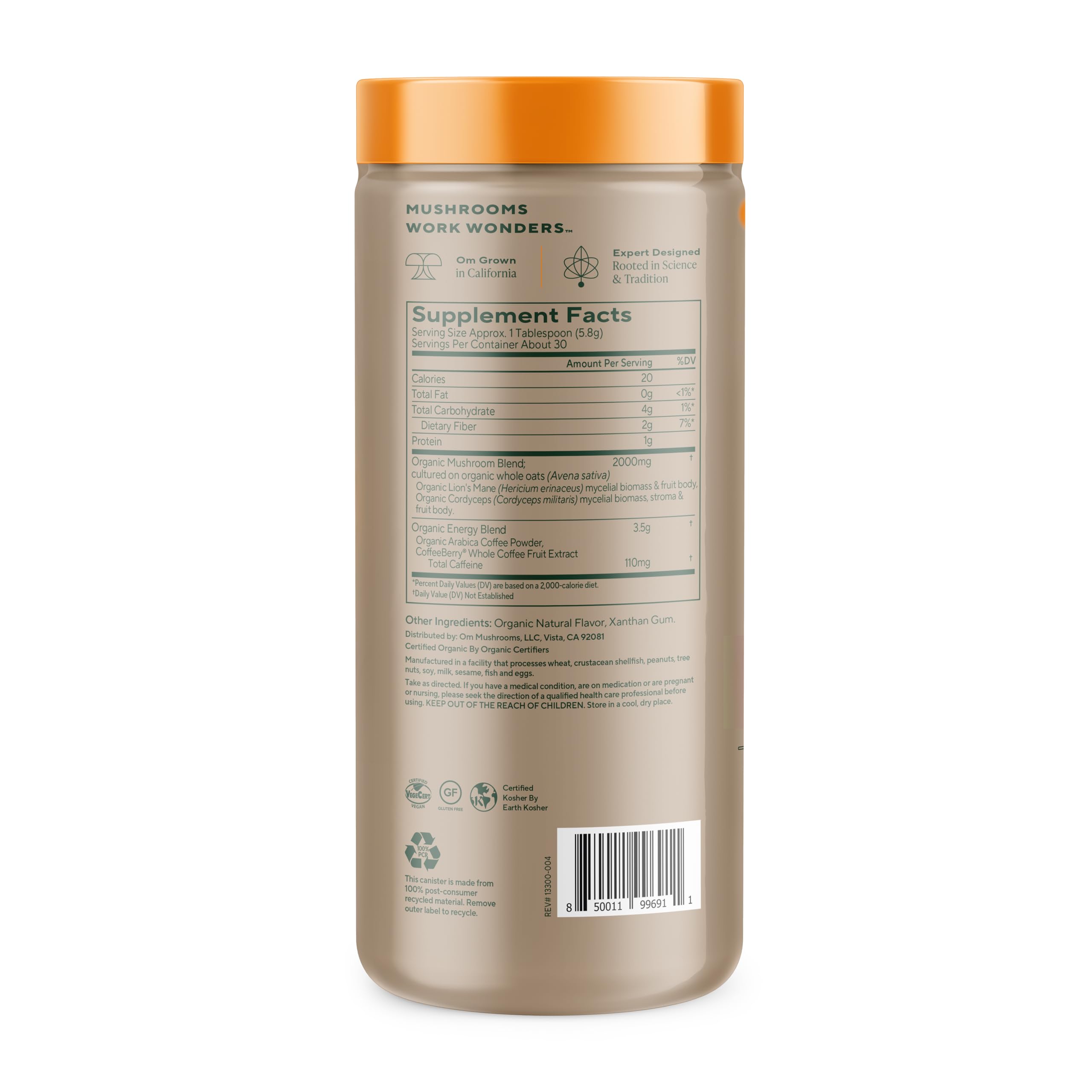 Melena de león en polvo OM MUSHROOM SUPERFOOD para enfoque.