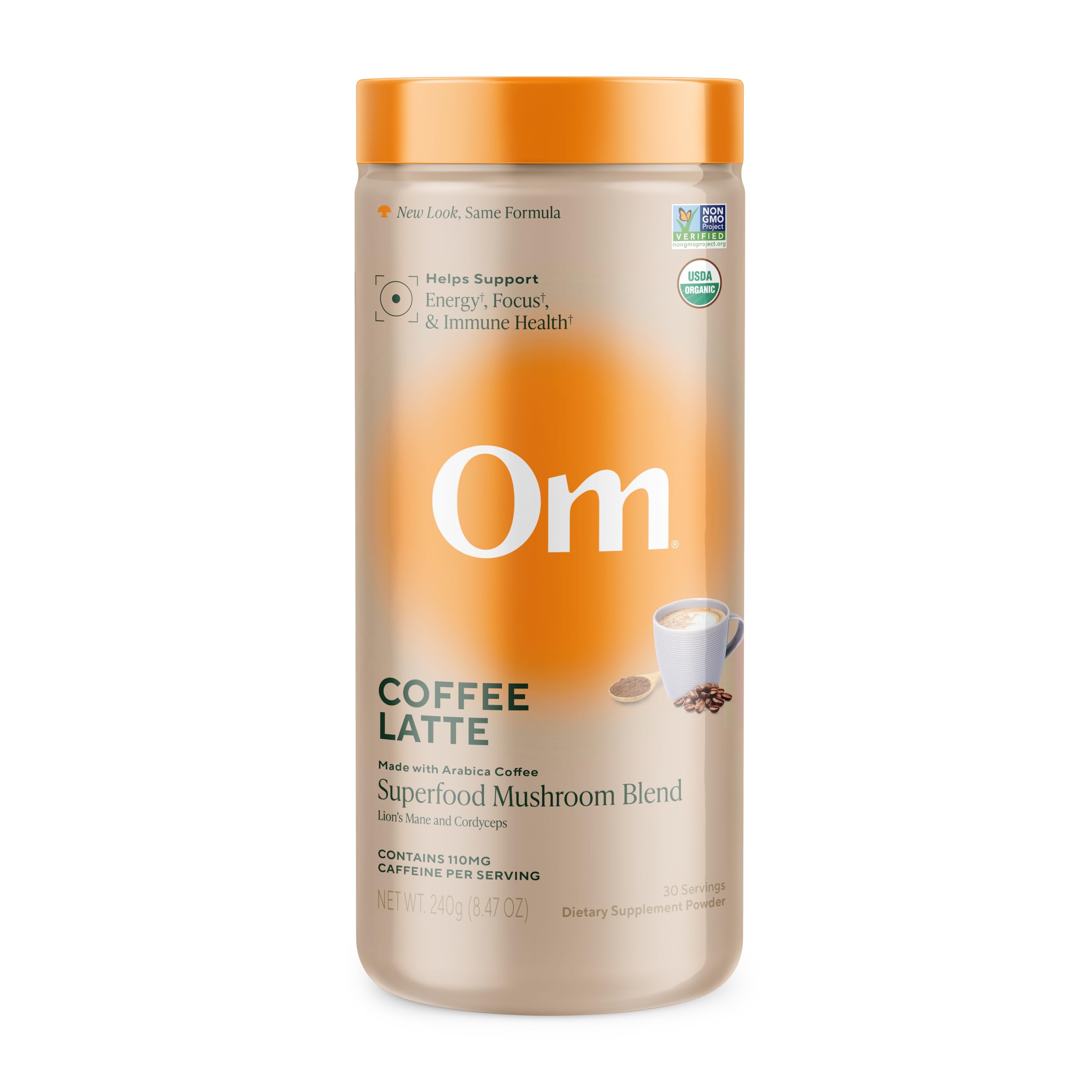 OM MUSHROOM SUPERFOOD mezcla latte de café en lata para energía diaria.