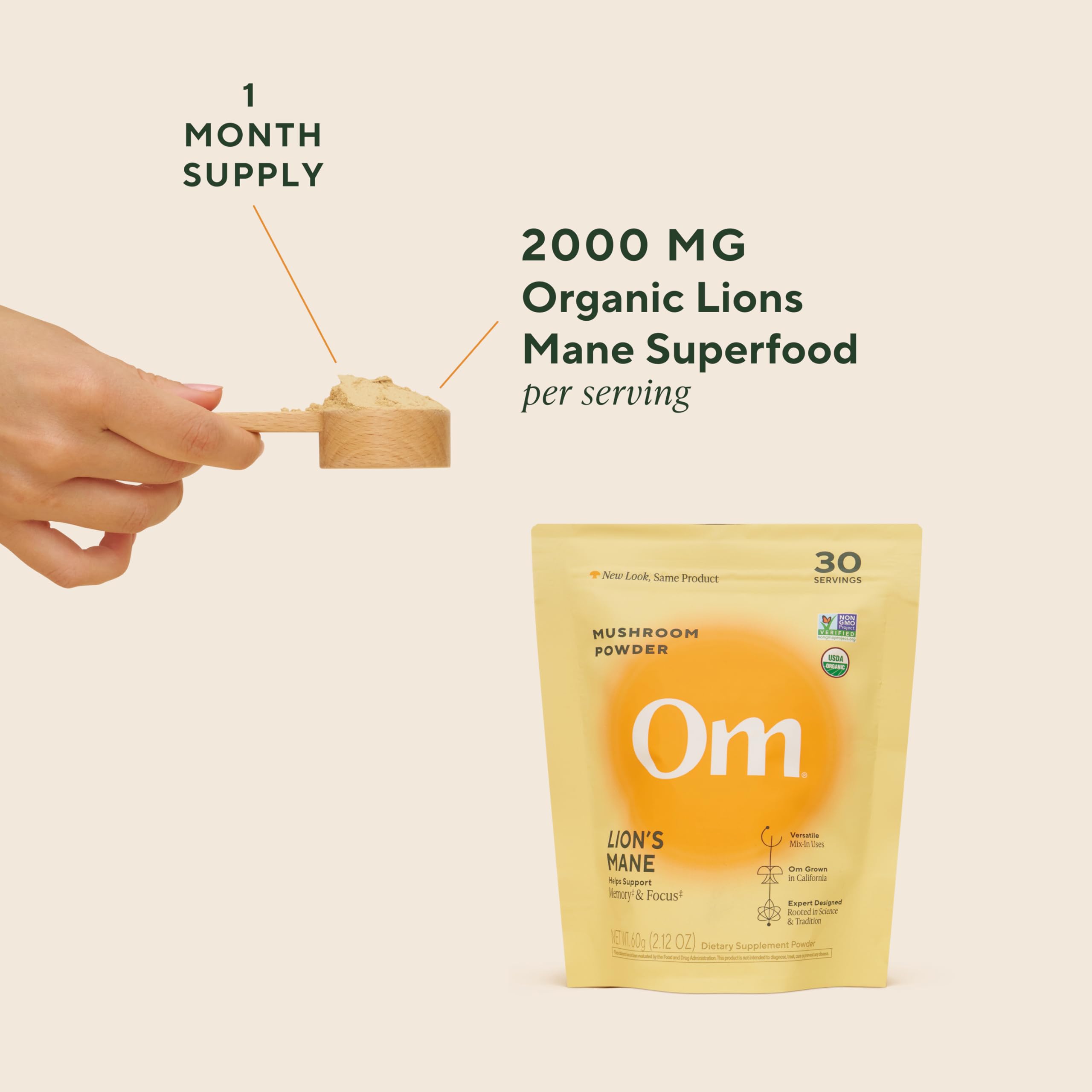 OM MUSHROOM SUPERFOOD polvo orgánico para salud nerviosa.