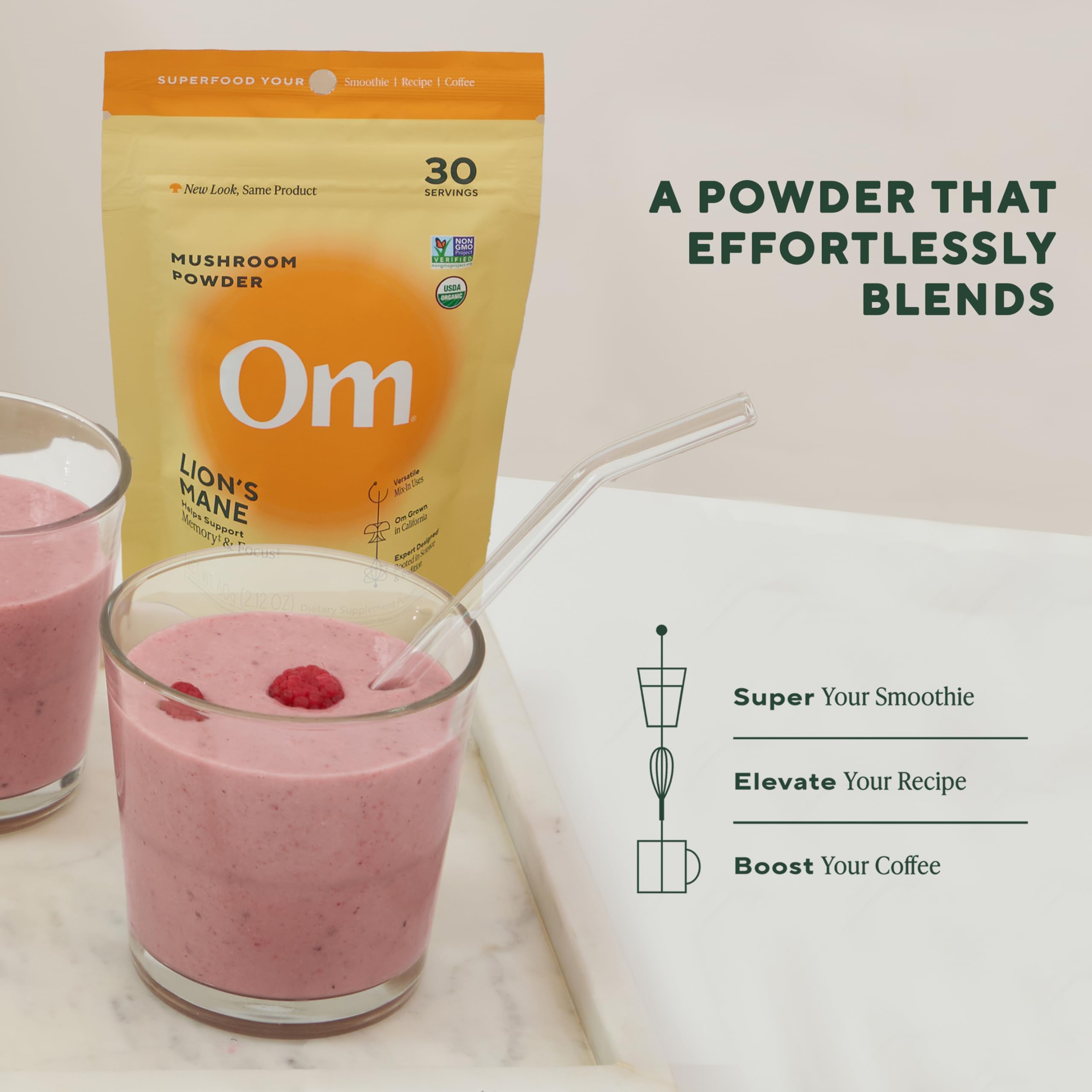OM MUSHROOM SUPERFOOD preparado en batido para empezar el día.