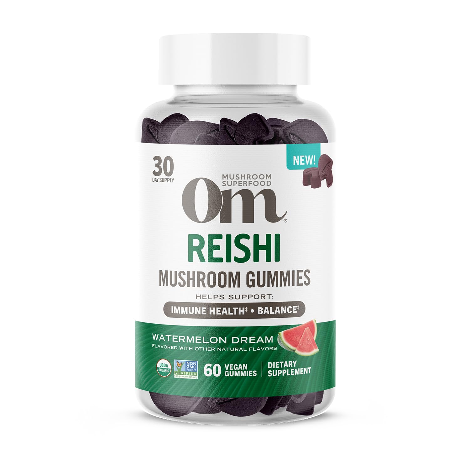 Gomitas Reishi OM MUSHROOM con sabor sandía para equilibrio diario.