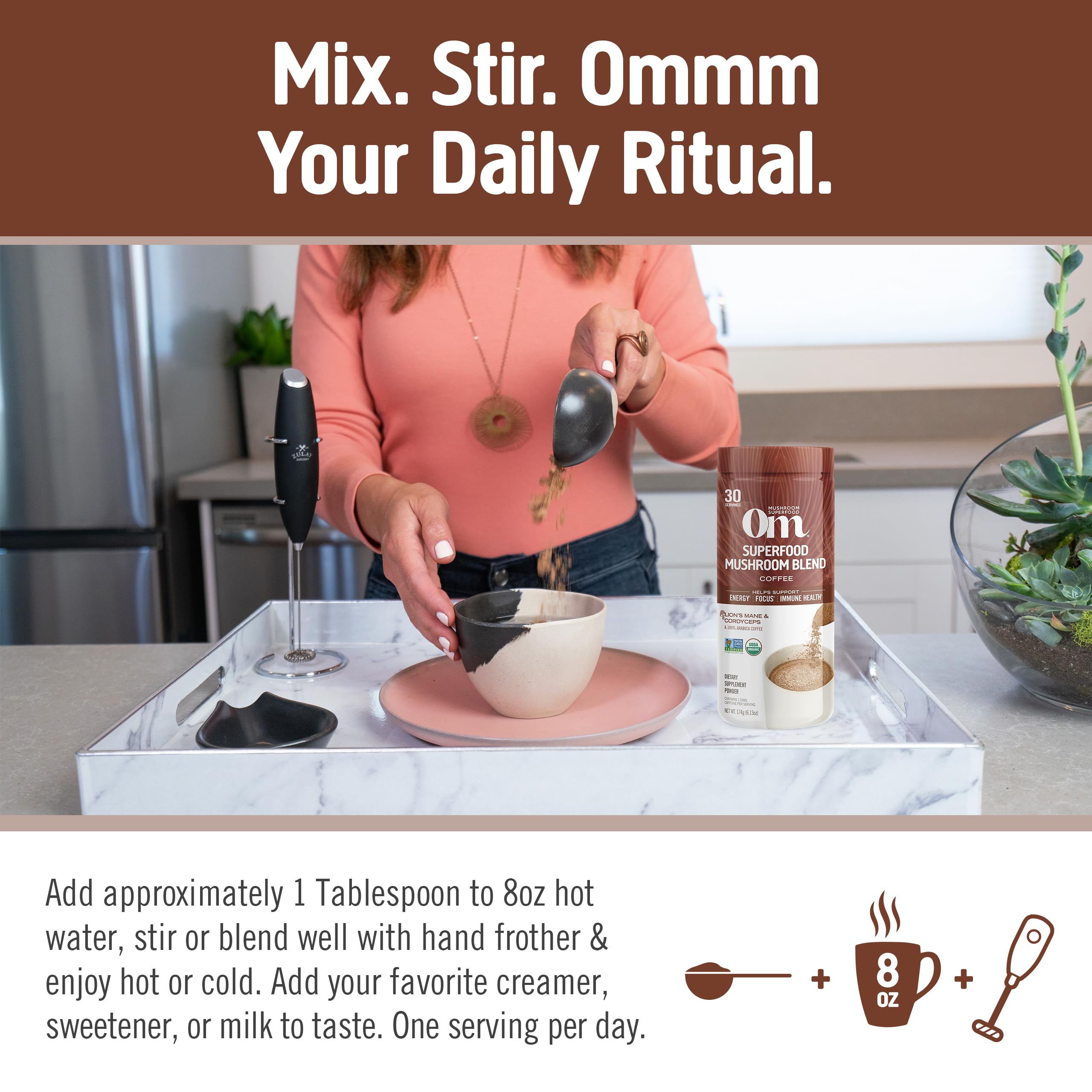 OM MUSHROOM SUPERFOOD reishi polvo sabor agradable y enfoque