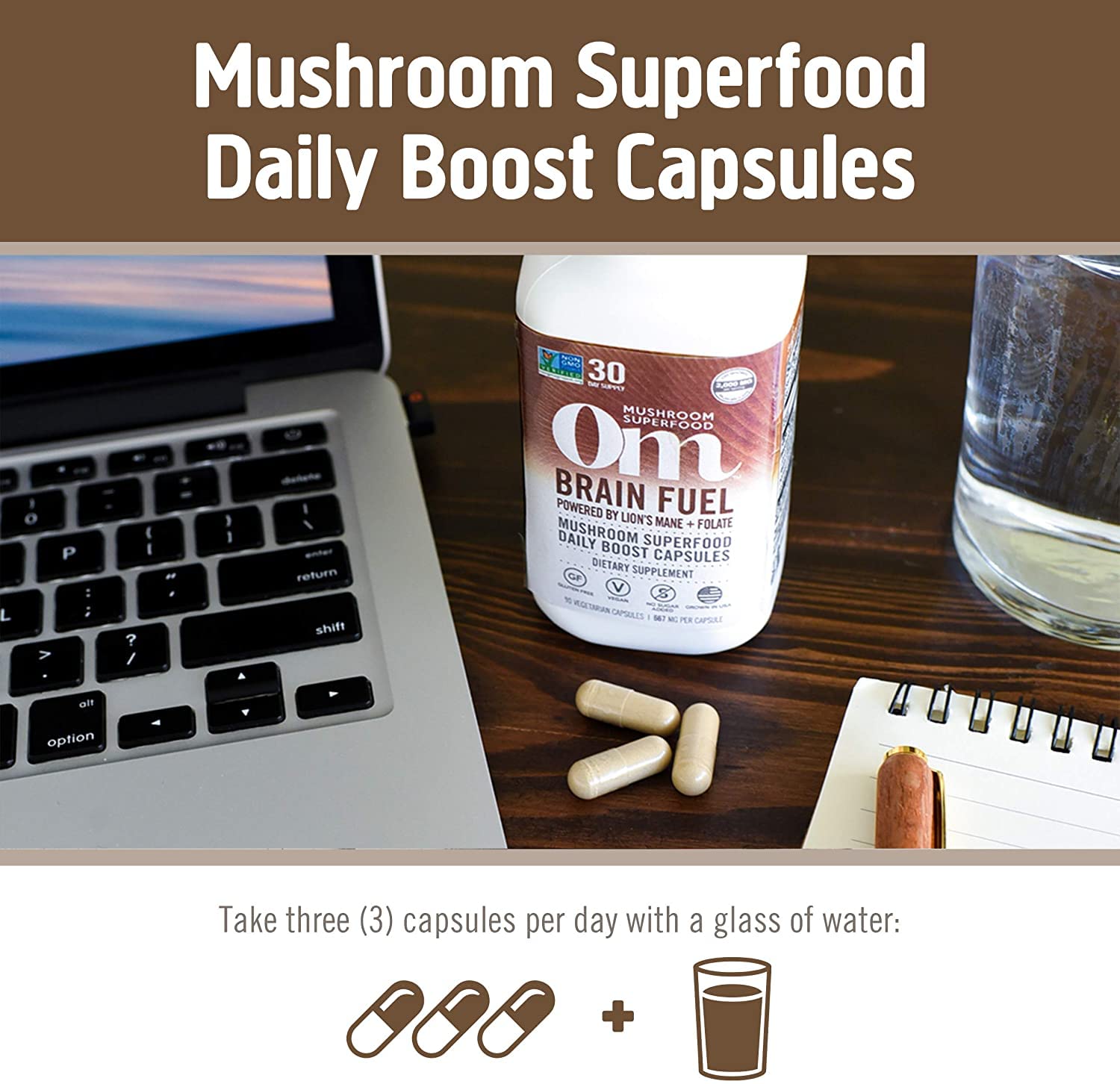 OM MUSHROOM SUPERFOOD textura polvo fino para mezclas suaves.