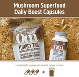 Formato de viaje de OM Mushroom Superfood Turkey Tail, cápsulas fáciles de llevar.