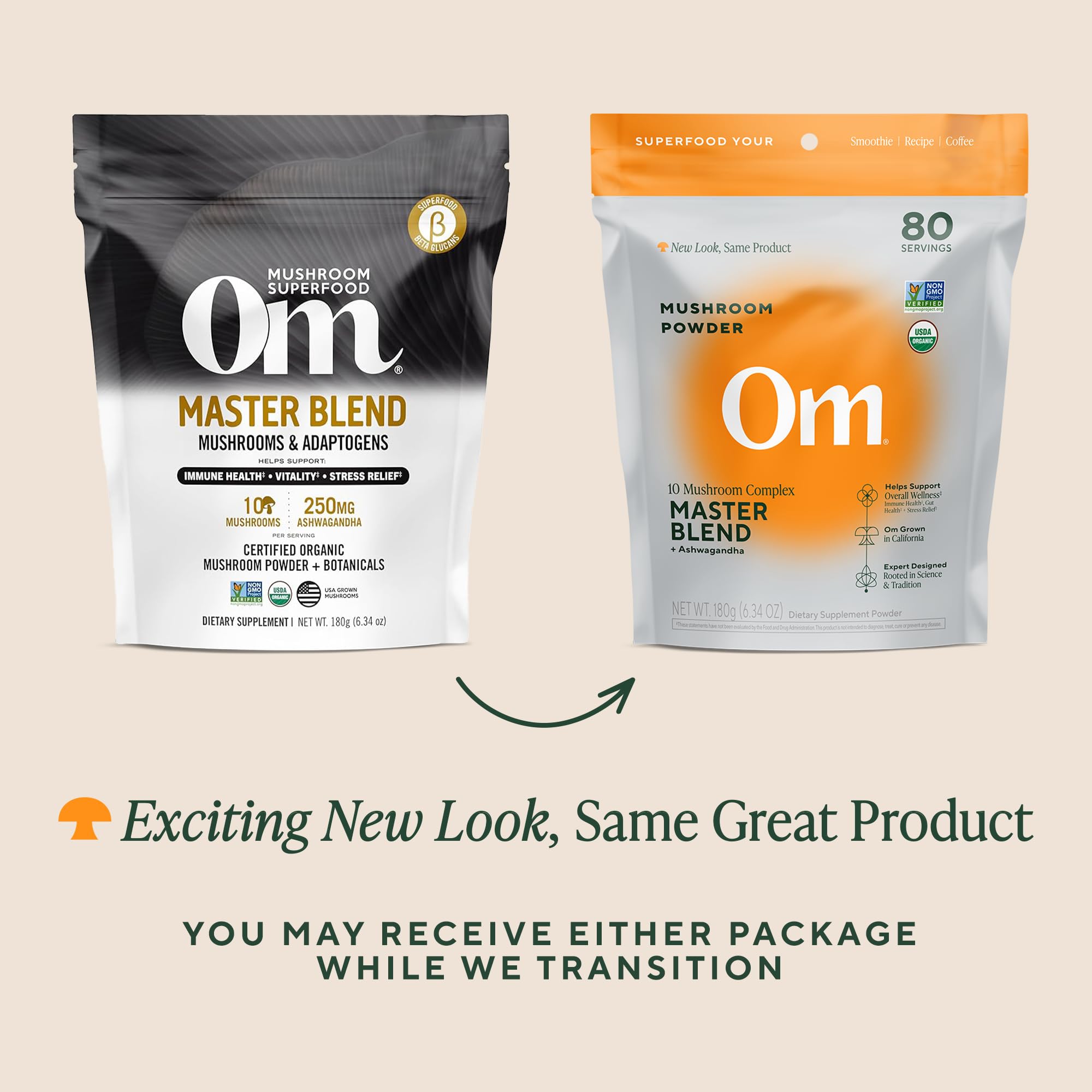 OM MUSHROOMS Master Blend, ejemplo de consumo diario para salud y bienestar.