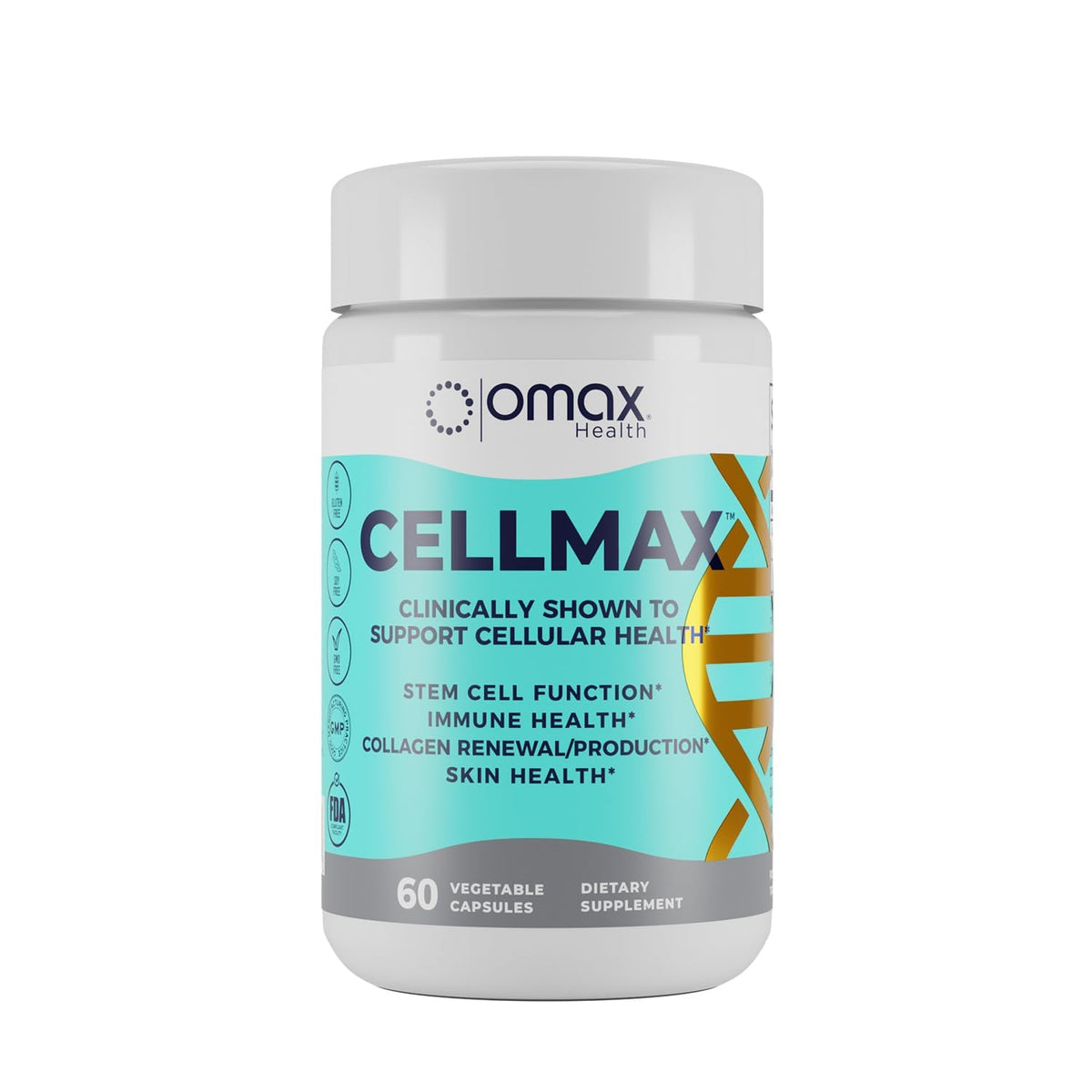 Omax3 Cellmax: cápsulas en botella para apoyo diario de vitalidad celular.
