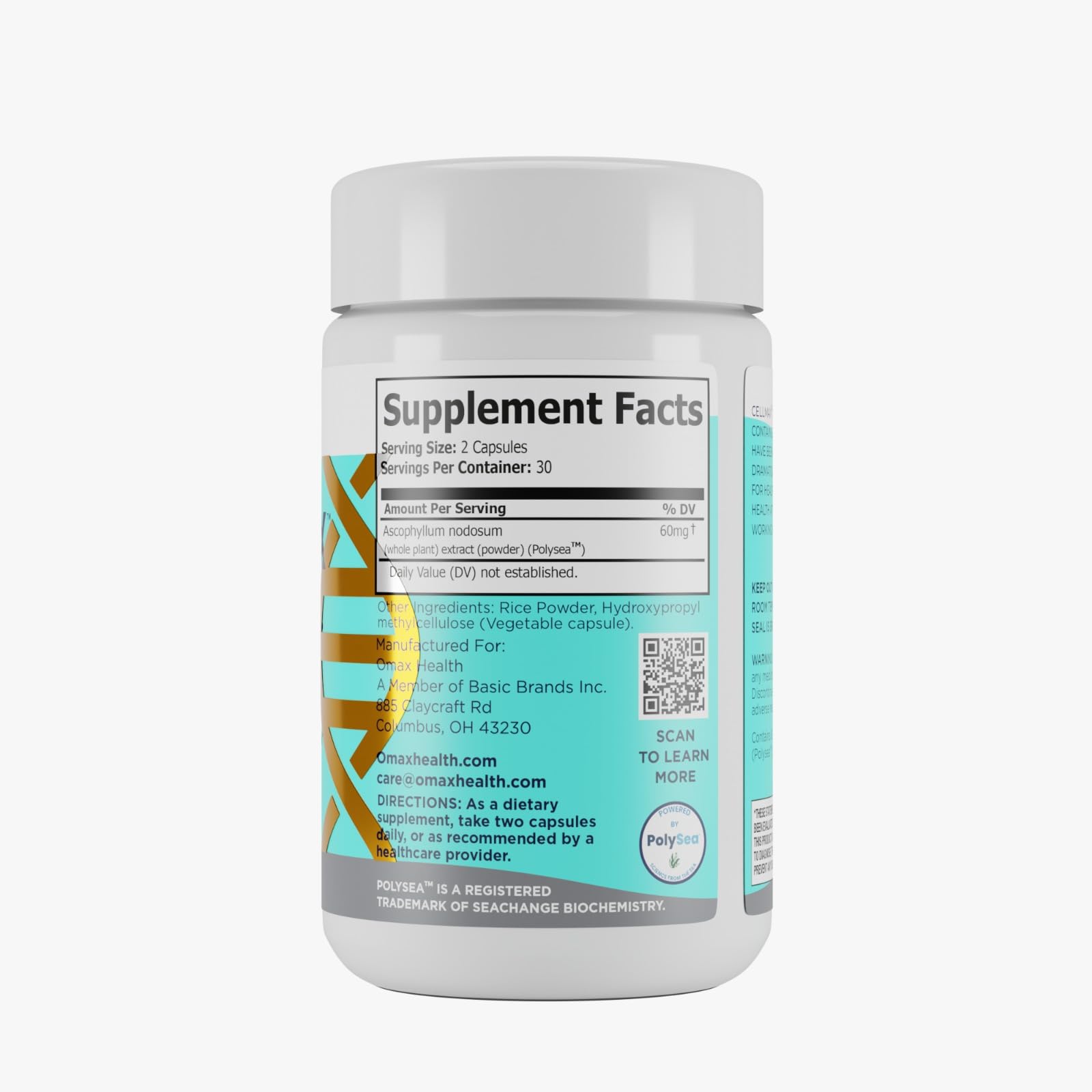 Omax3 Cellmax: etiqueta destacando PolySea para antioxidantes suaves.