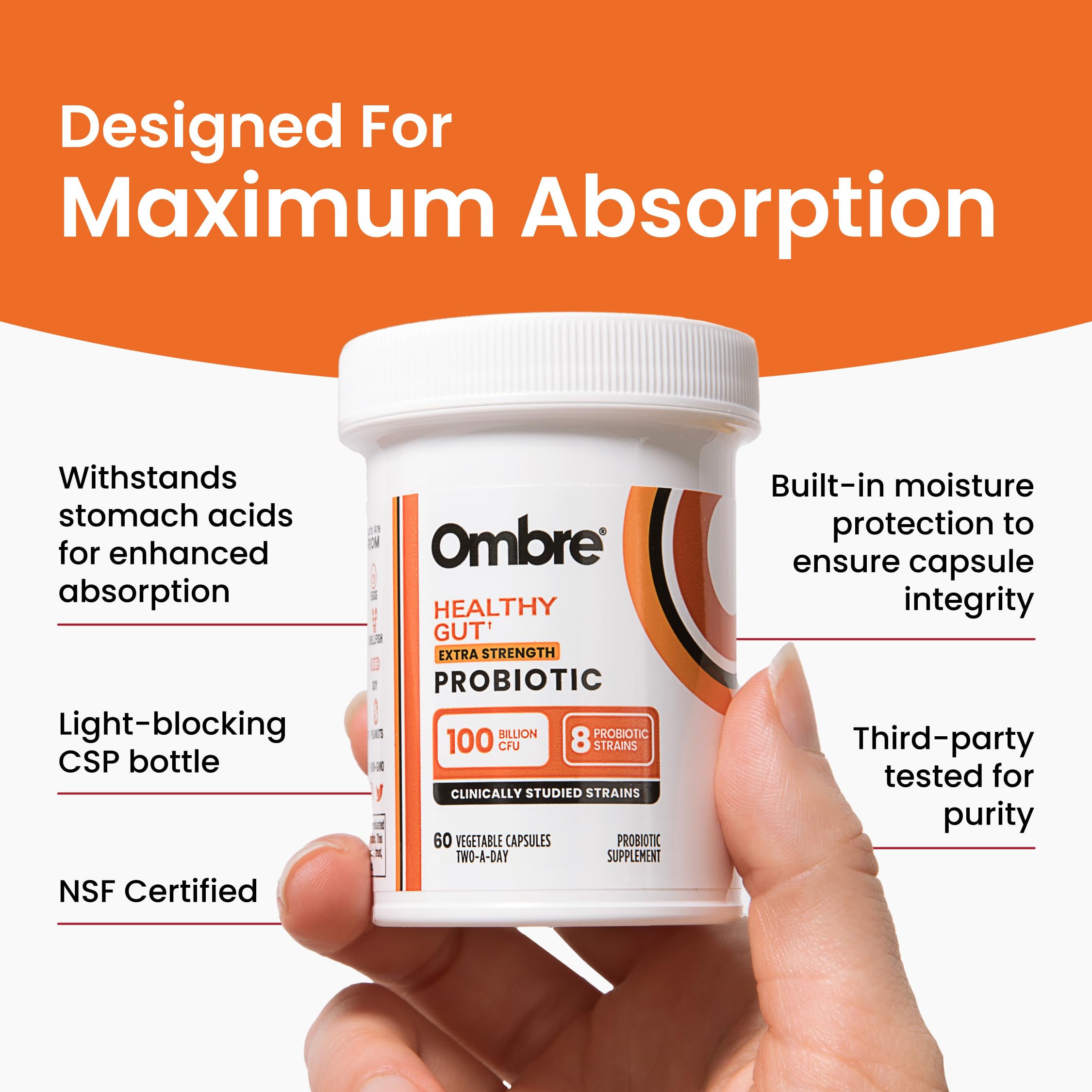 Frasco Ombre a prueba de humedad para preservar probióticos activos.