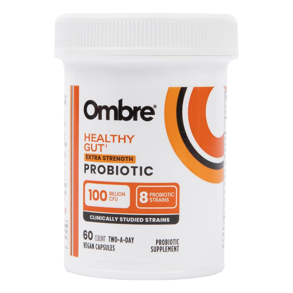 Ombre Healthy Gut Probiotics en frasco de 30 porciones para una digestión equilibrada.