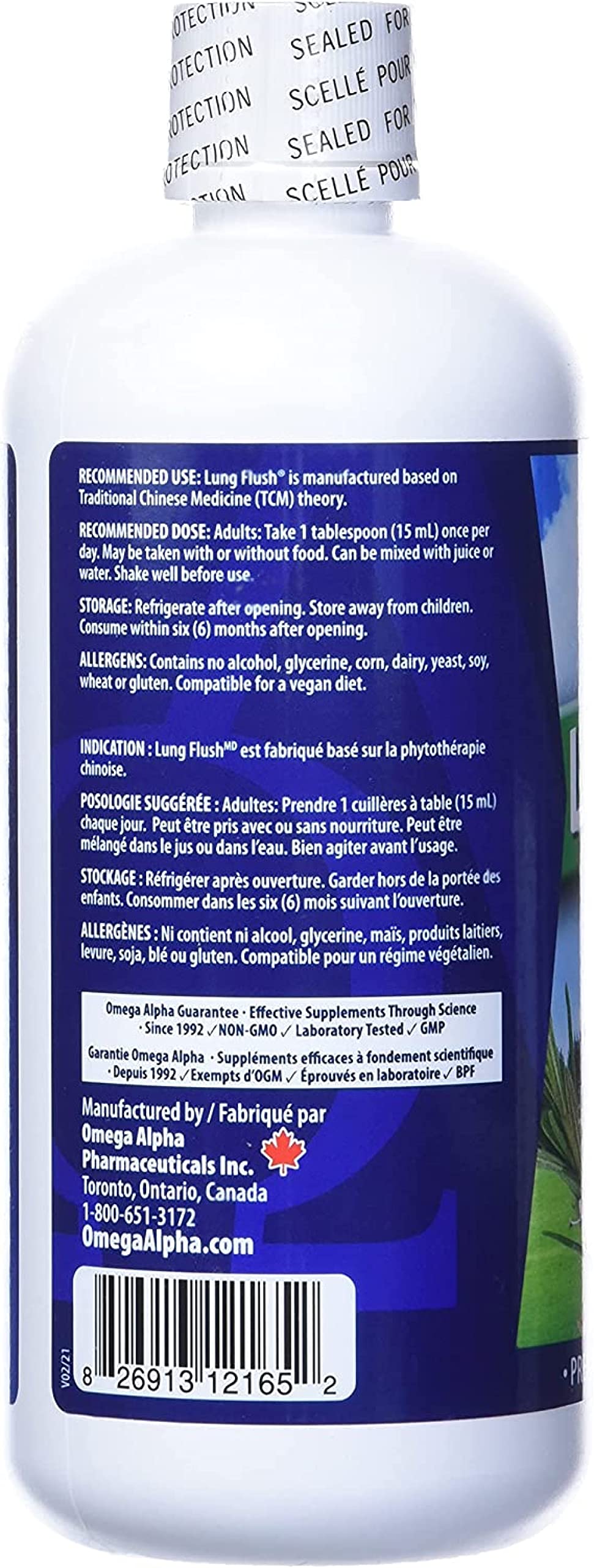 Omega Alpha Lung Flush, gotero con dosis diaria, fácil de consumir.
