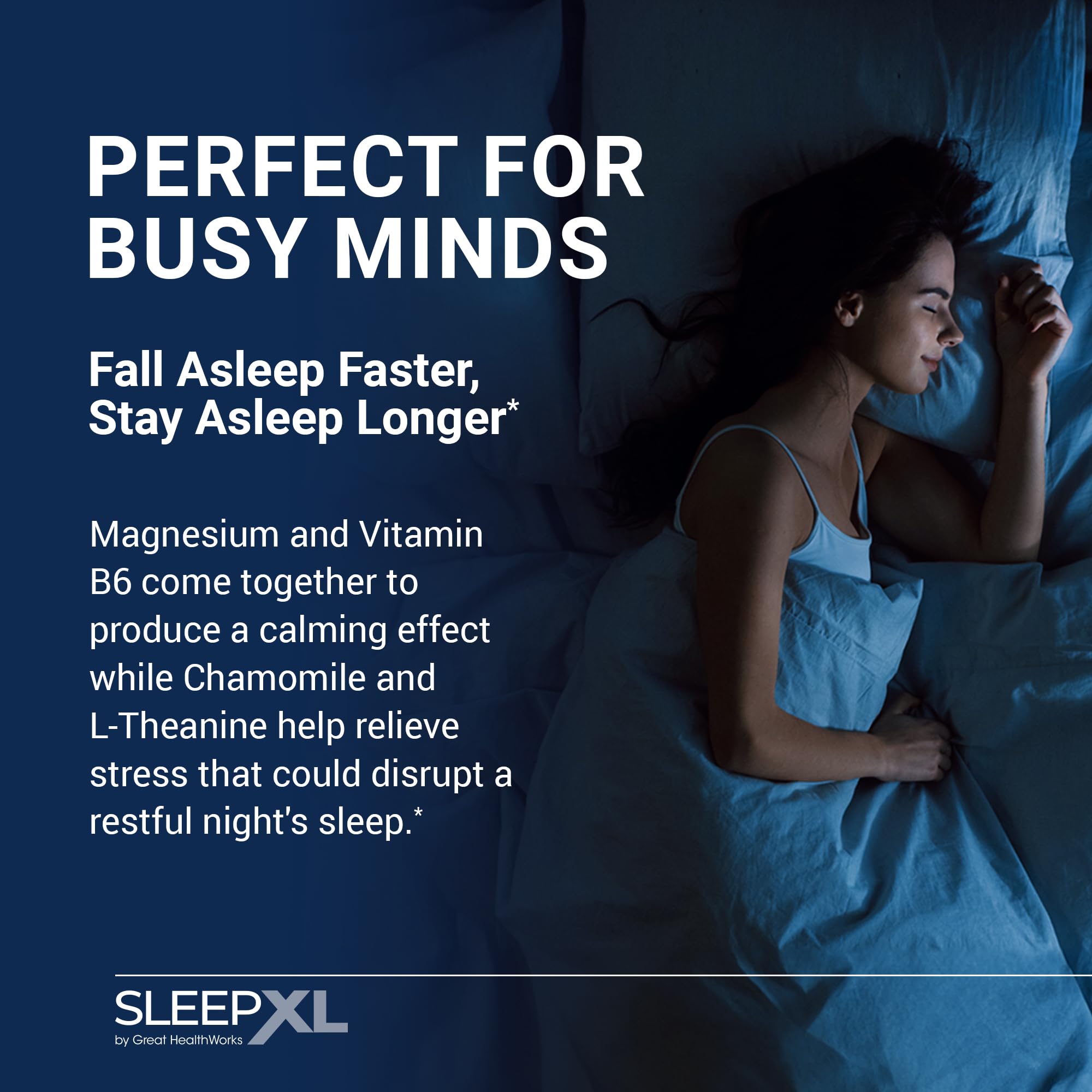 Etiqueta de SleepXL que destaca su enfoque natural para descansar.