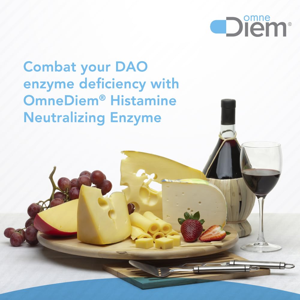 Etiqueta de Omne Diem Histamina Digest destacando 30,000 HDU y uso recomendado.