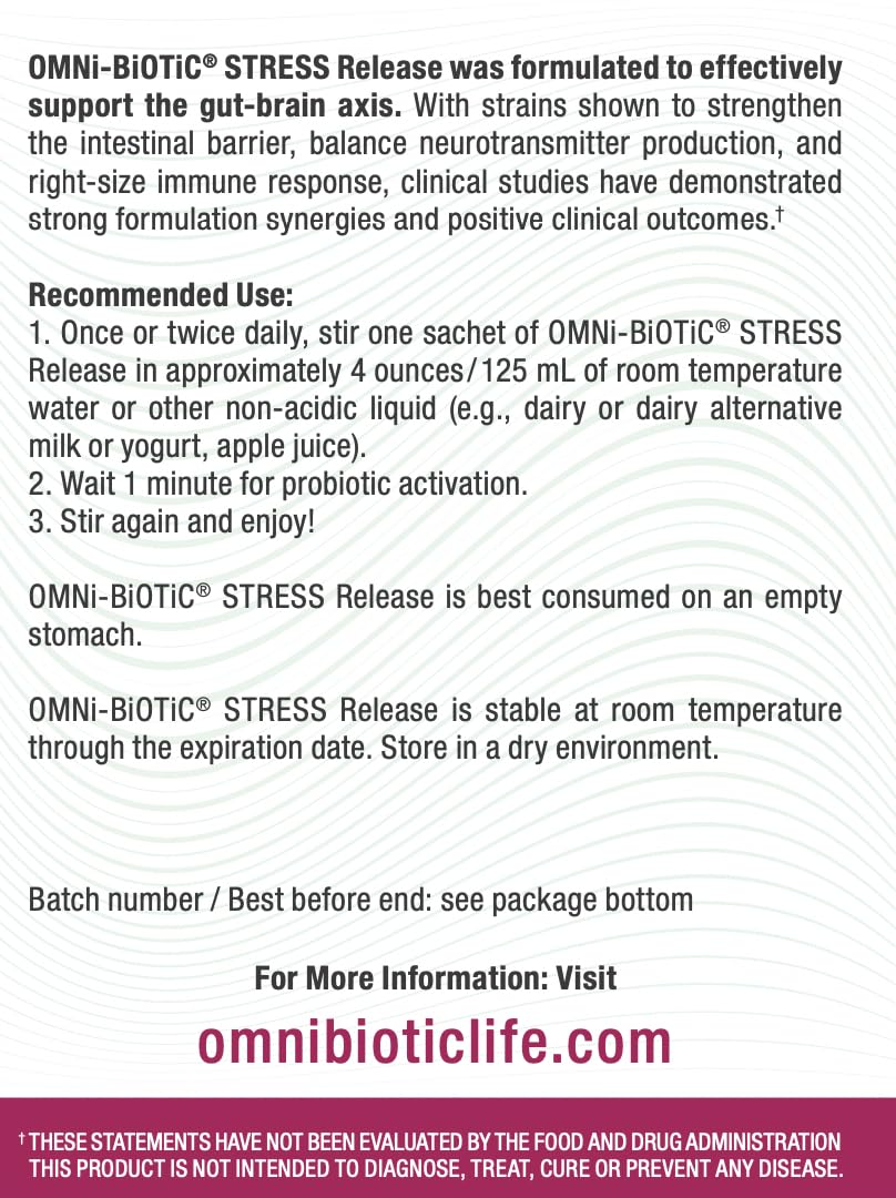 OMNi BiOTiC Stress Release, polvo que se disuelve en agua para una toma rápida.