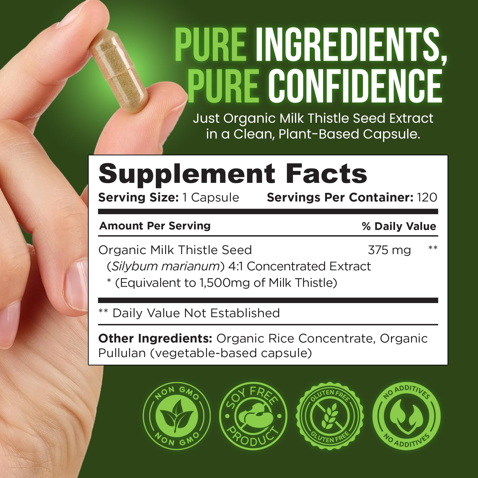 OmniBiotics etiqueta orgánica certificada, visible — confianza en producto orgánico