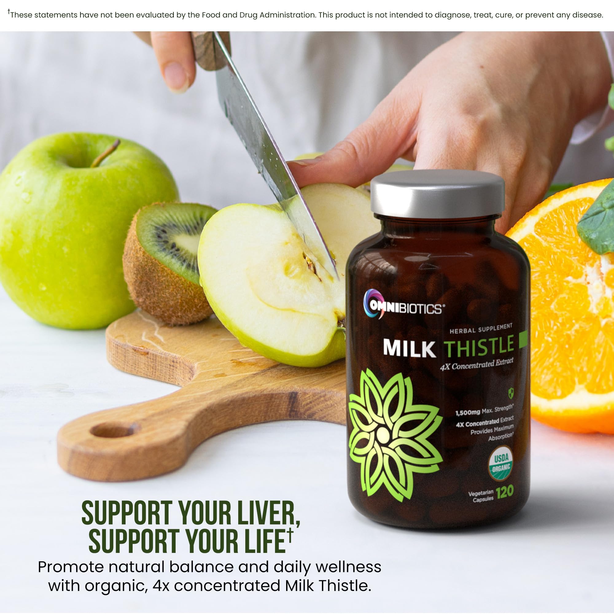 OmniBiotics extracto cardo mariano 1500mg, frontal — alta concentración para apoyo natural