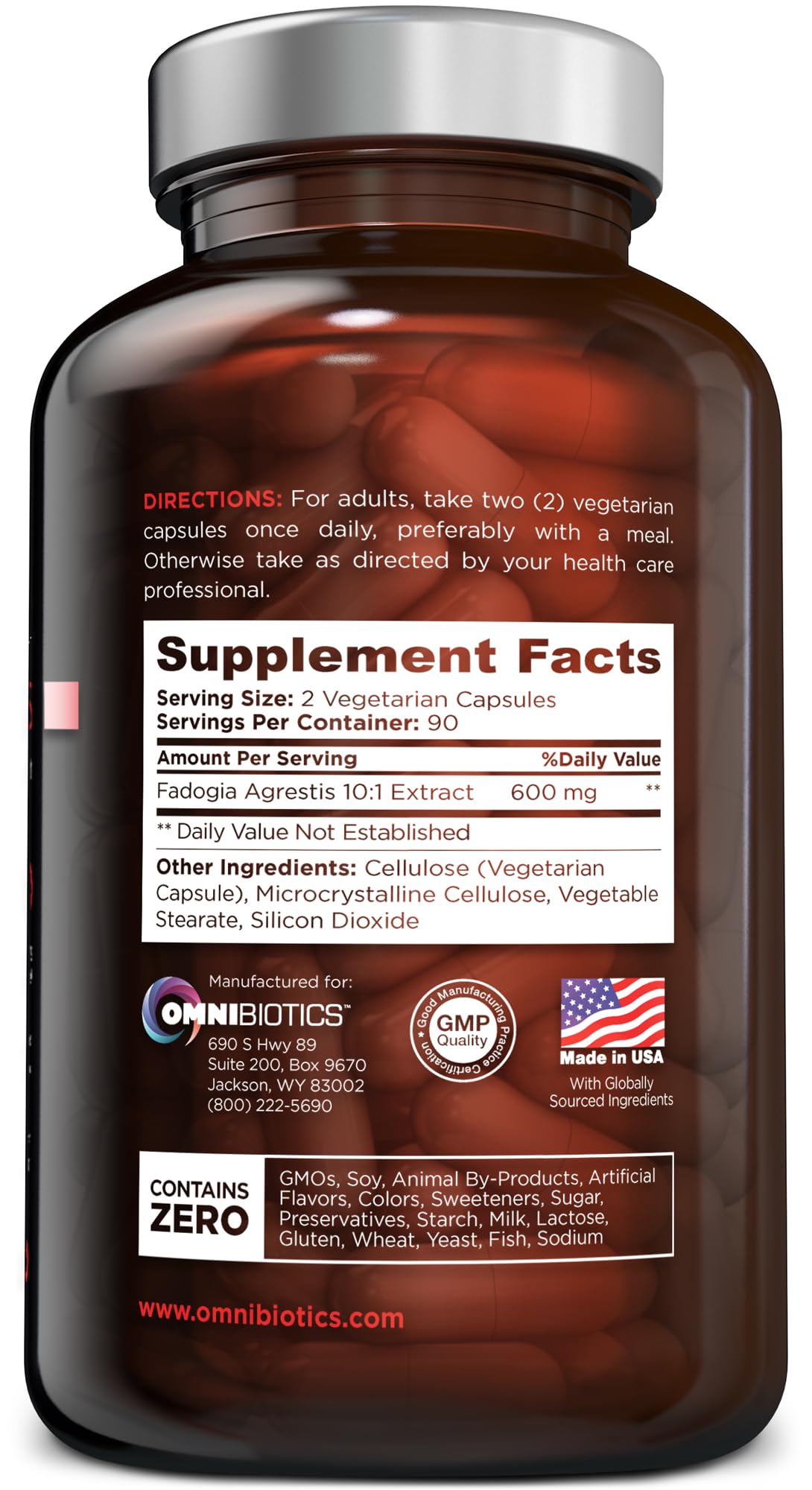 OmniBiotics Fadogia Agrestis bote 180 cápsulas: conveniencia diaria para energía sostenida.