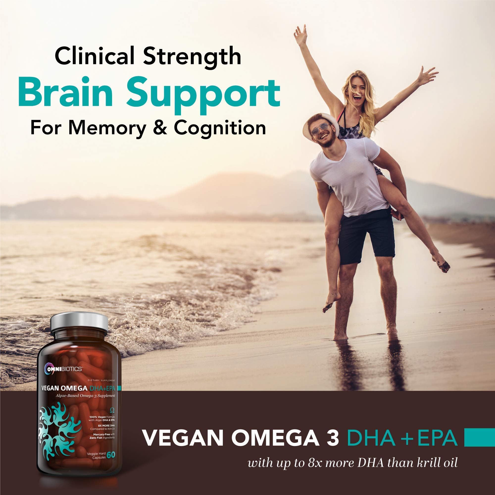 Bote de OmniBiotics Omega3 DHA EPA, cápsulas veganas fáciles de tomar
