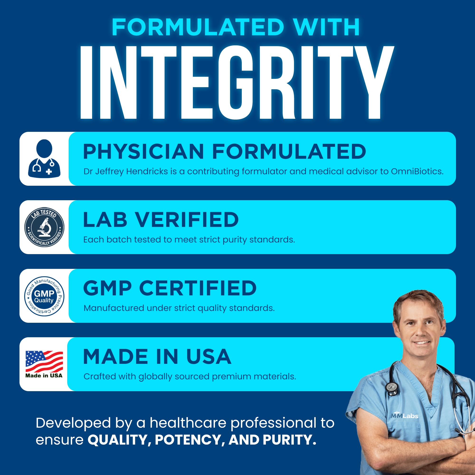 OmniBiotics Vision Clarity, envase con calidad verificada en instalación cGMP.