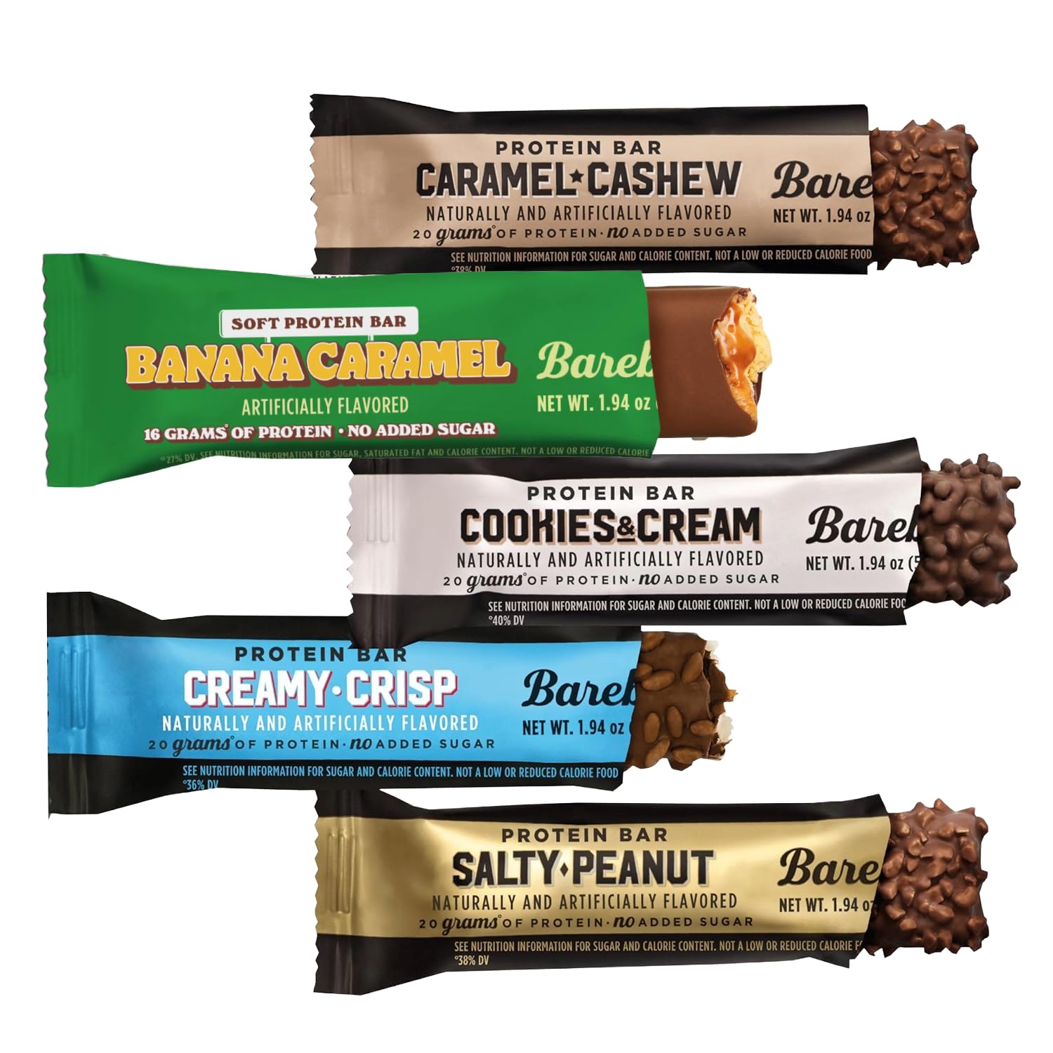 Omnicoast Barebell Bar, 10-pack, sabor Galleta y Crema, snack proteico práctico para el día.