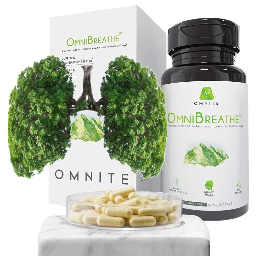 Omnite Omnibreathe: botella del suplemento para apoyar respiración diaria.