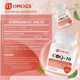 OMOGS Coenzima Q10 400 mg, envase atractivo con cápsulas blandas de alta absorción.