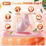 OMOGS Coenzima Q10 400 mg, envase compacto ideal para viajes y rutina.