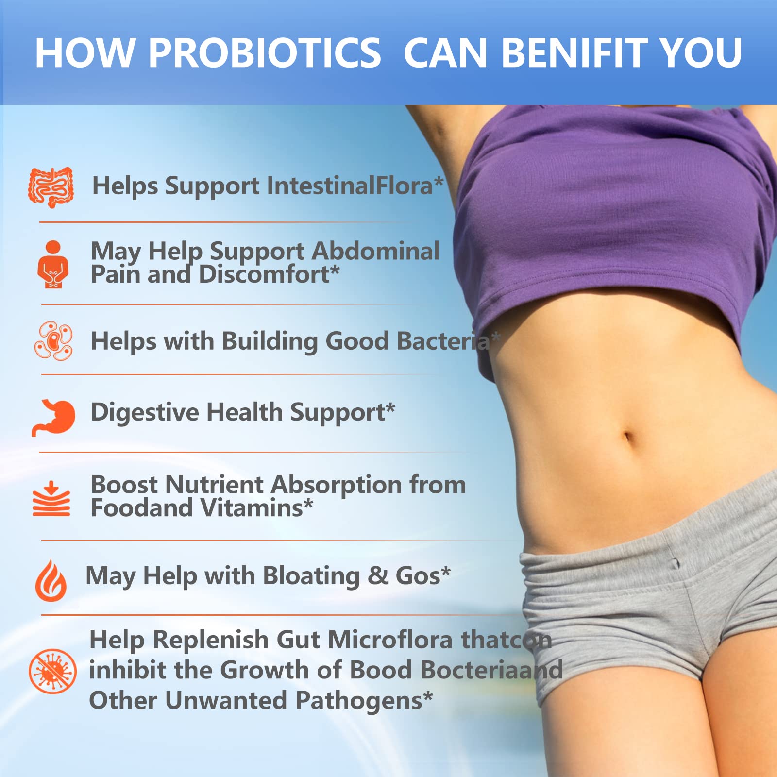 OMOGS Probiotics etiqueta clara; facilita conocer ingredientes y beneficios potenciales.