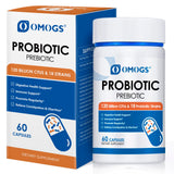 OMOGS Probiotics frasco-vertido; posible apoyo a la digestión diaria.