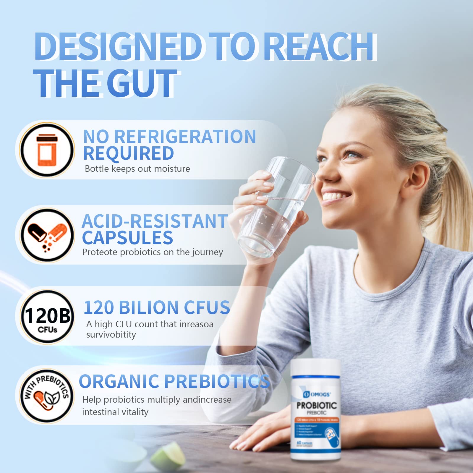 OMOGS Probiotics uso diario; apoyo a la salud digestiva y general.