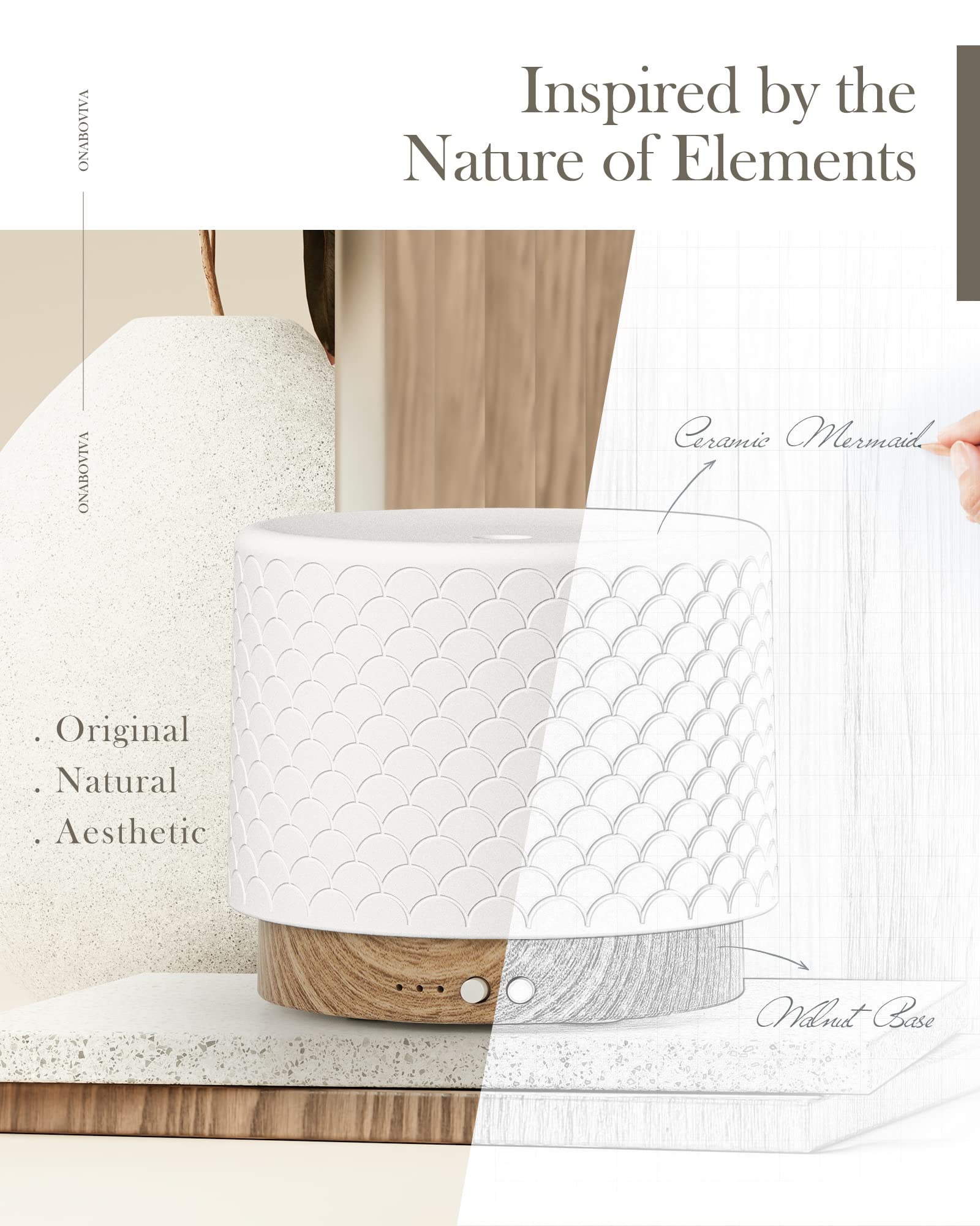 Onaboviva difusor con cubierta cerámica estilo sirena para decoración y concentración.