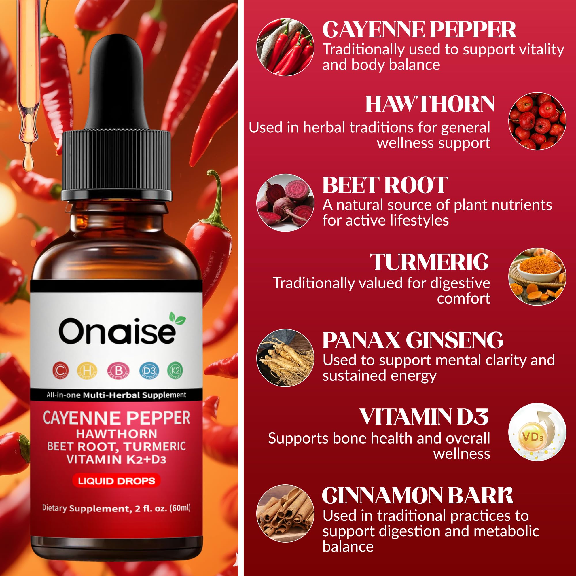 La dosis diaria de ONAIS Cayenne Drops facilita la rutina.
