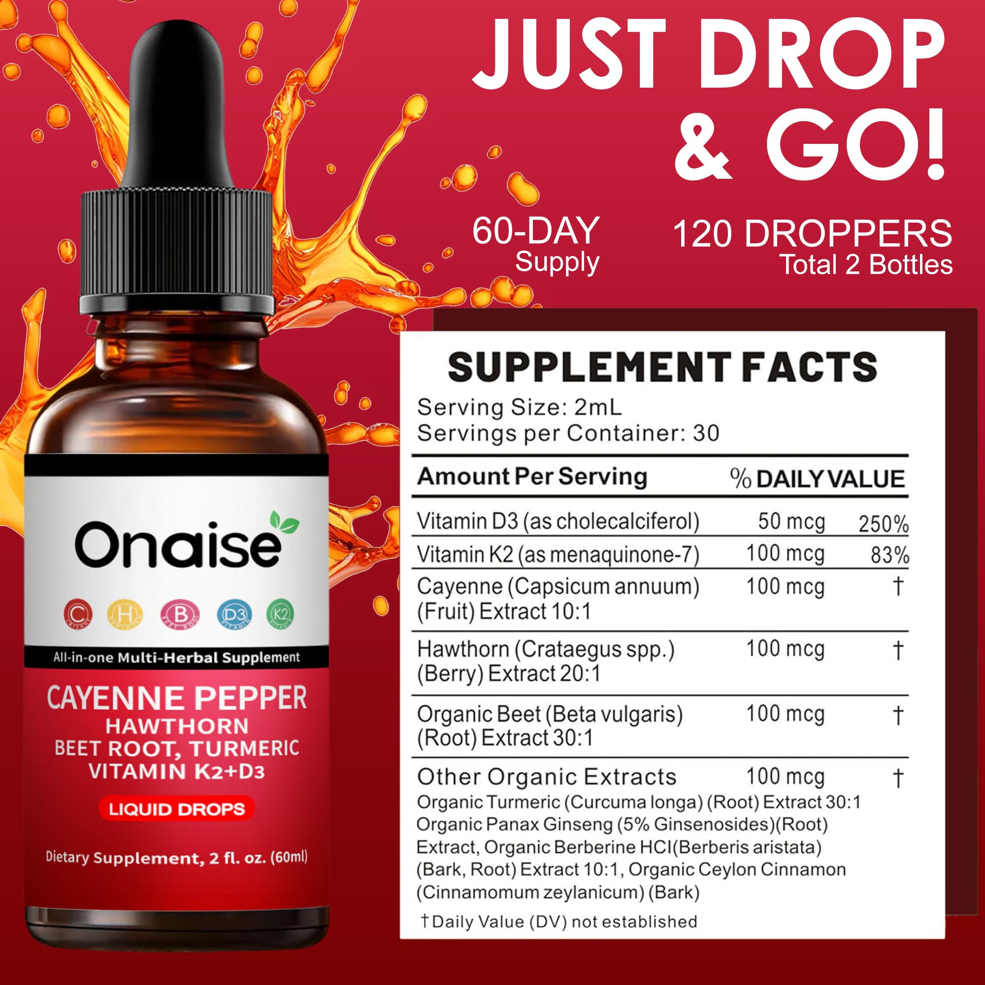 Gotero de ONAIS Cayenne Drops para dosificar con precisión.