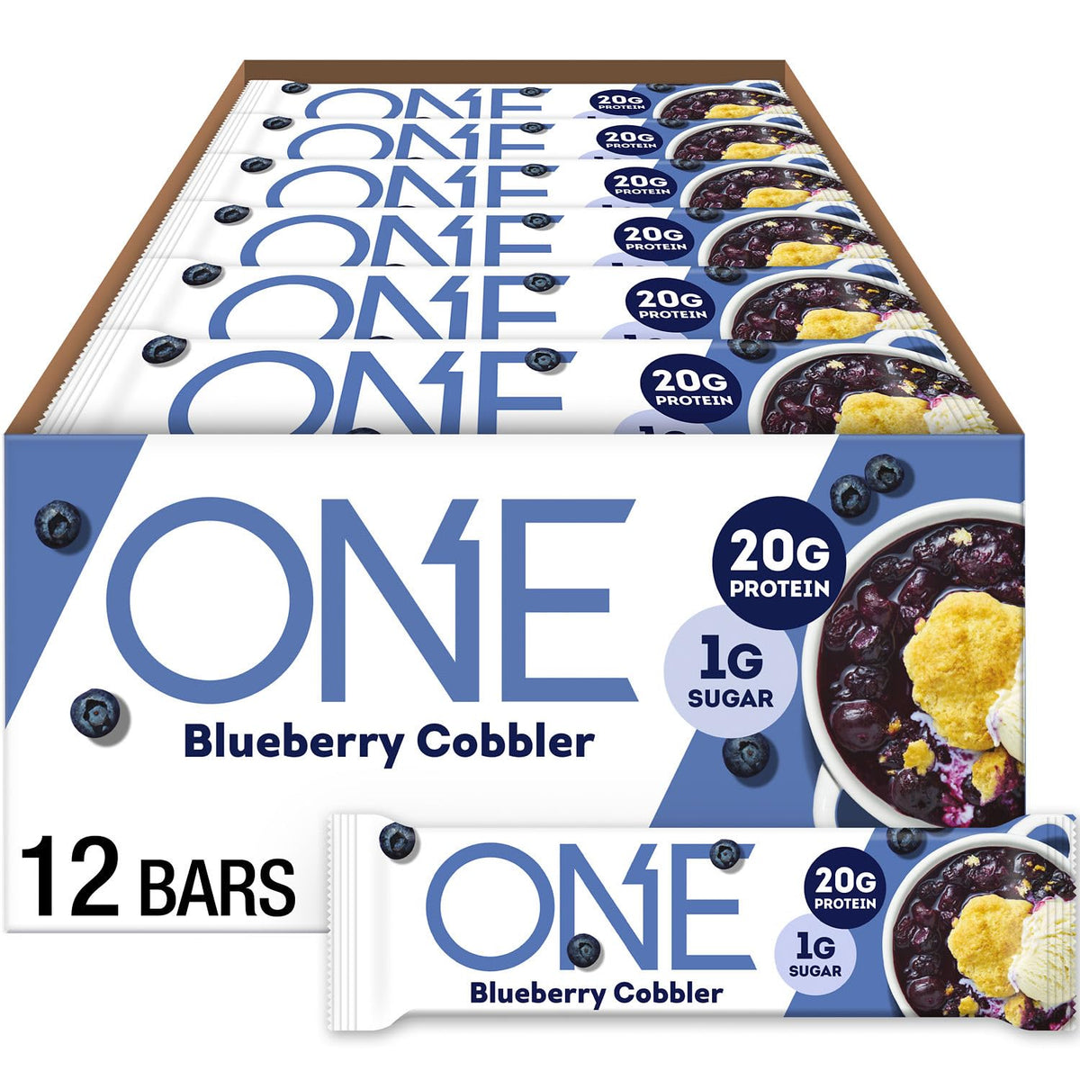 ONE barra proteína arándano cobbler, snack matutino con sabor frutal