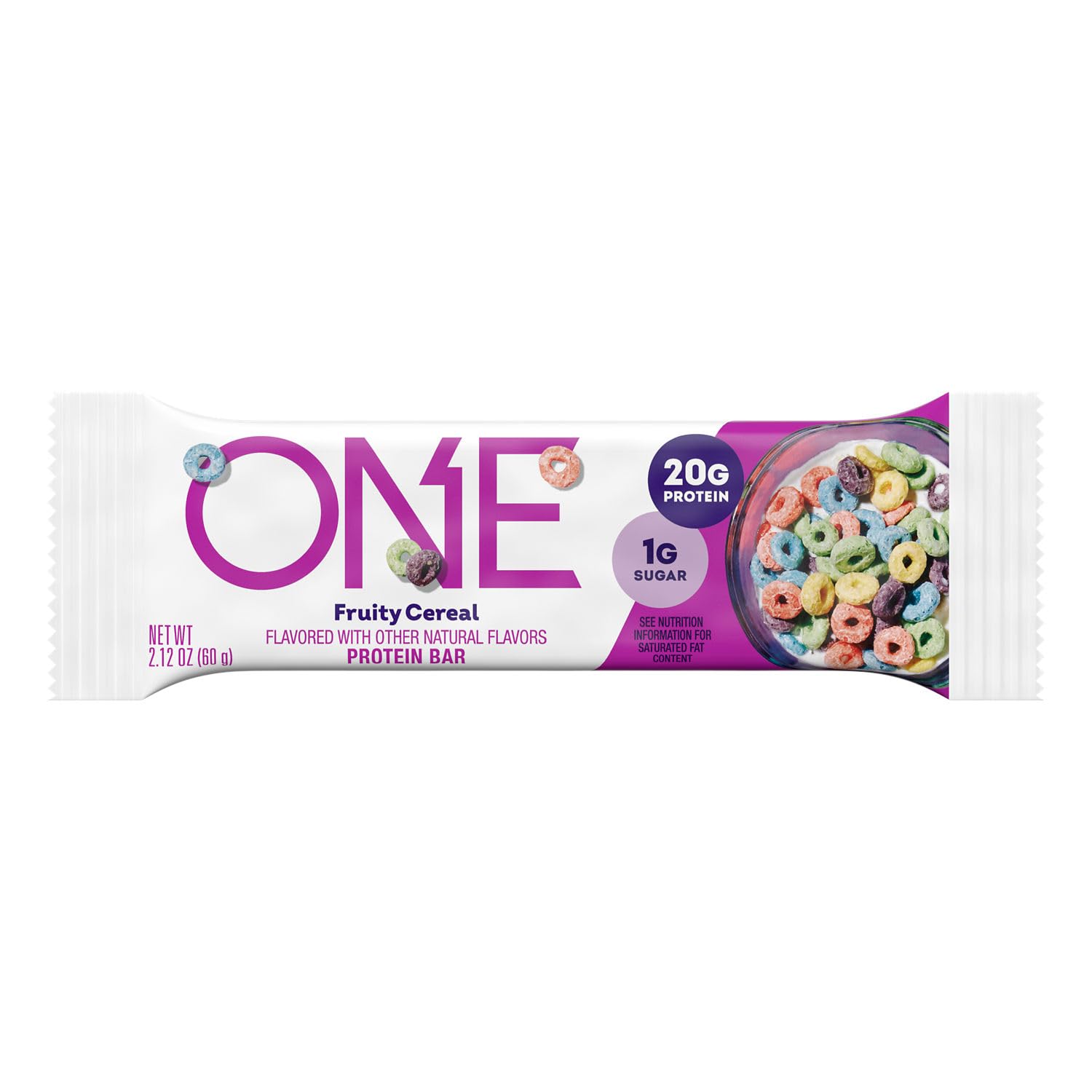 Barra de proteína ONE Cereal Frutado, ingredientes clave para merienda proteica.