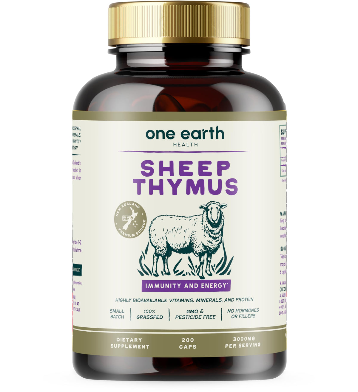 One Earth Health timo envase frontal con etiqueta clara de ingredientes.