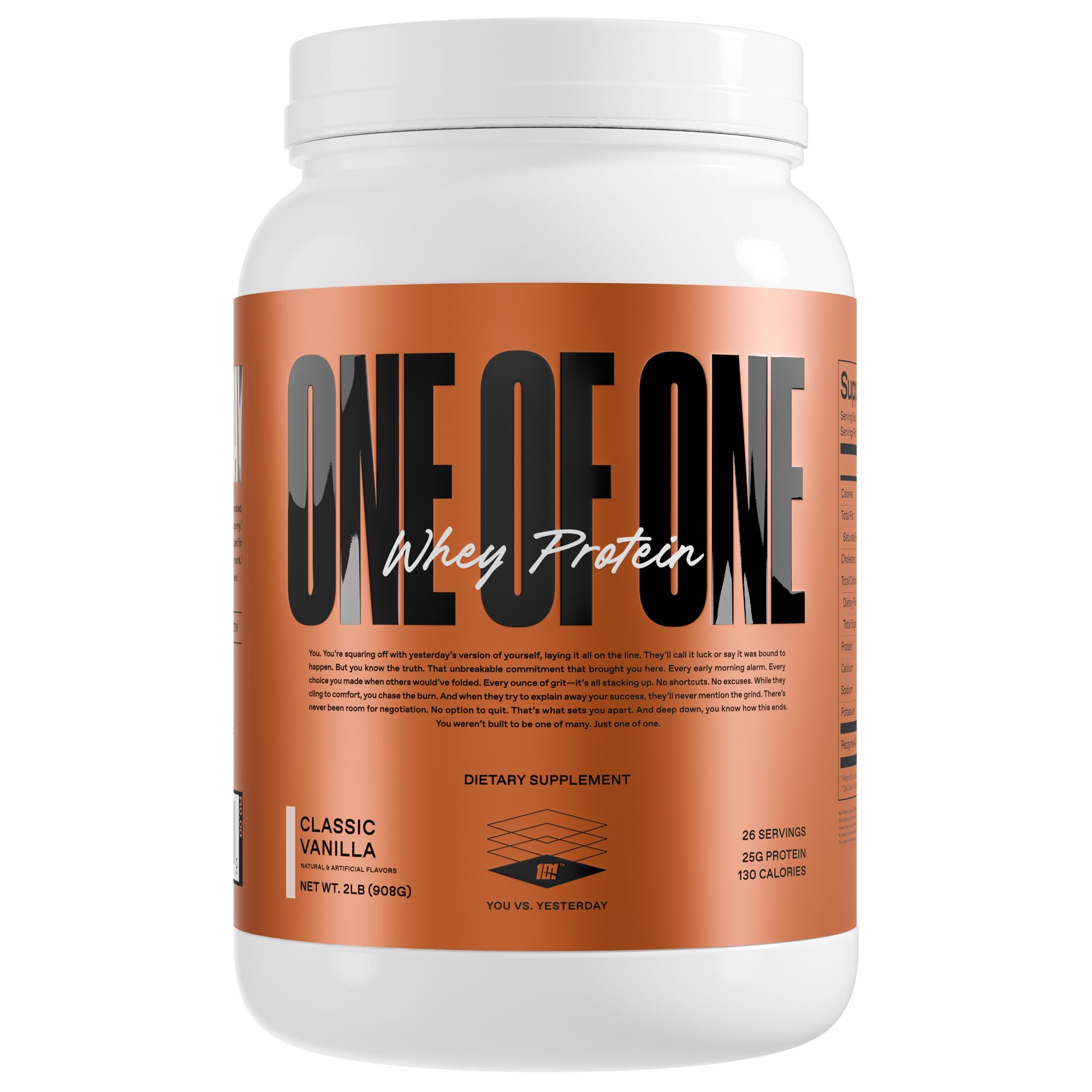 ONE OF ONE Proteína de suero vainilla envase, ideal para consumo diario