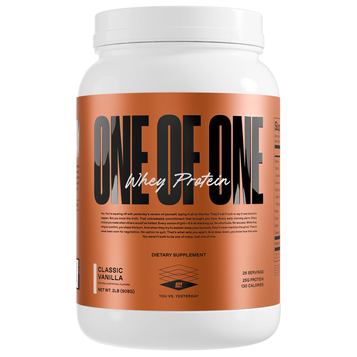 ONE OF ONE Proteína de suero vainilla envase, ideal para consumo diario