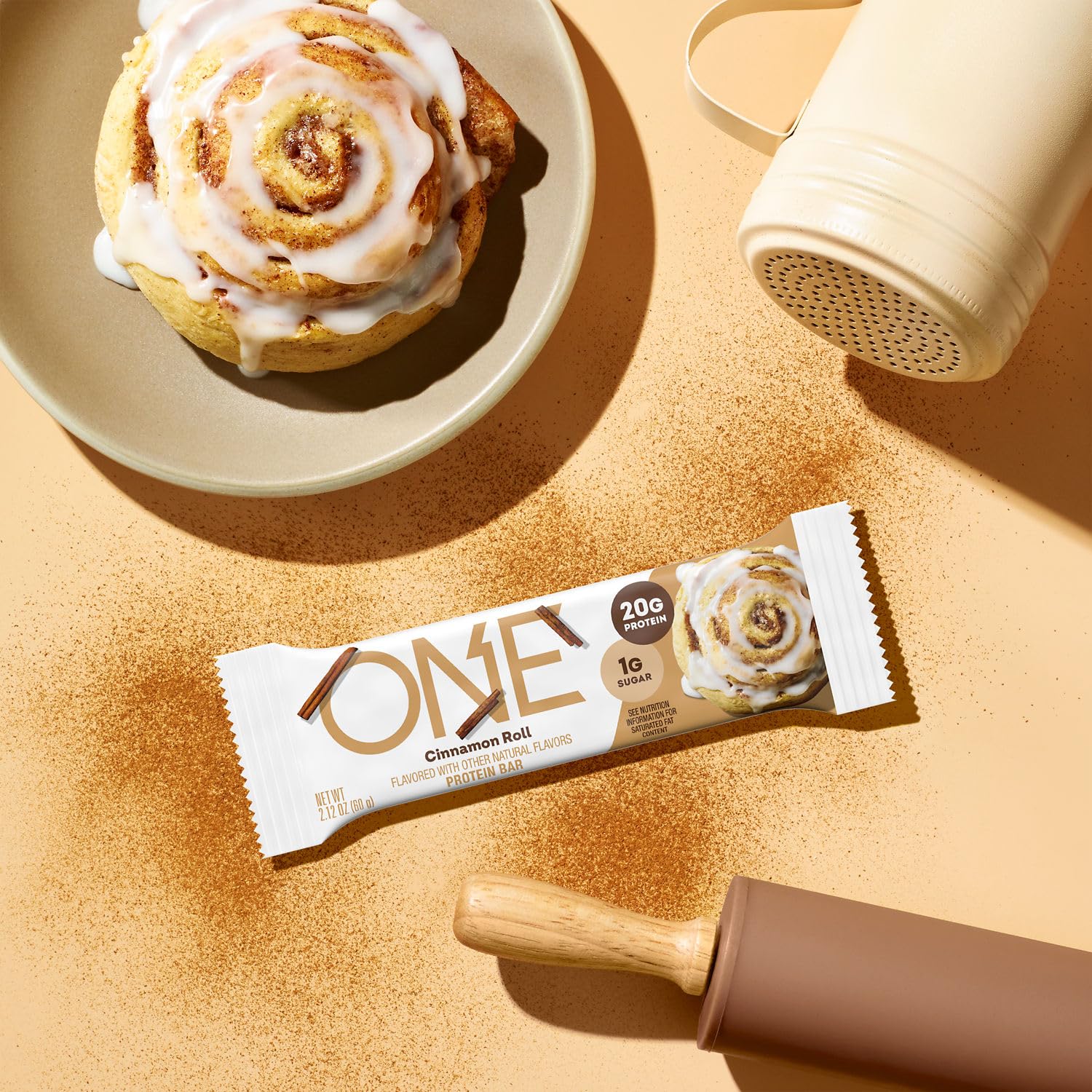 ONE paquete 12 barras proteina rollo canela, opción rápida para el día.