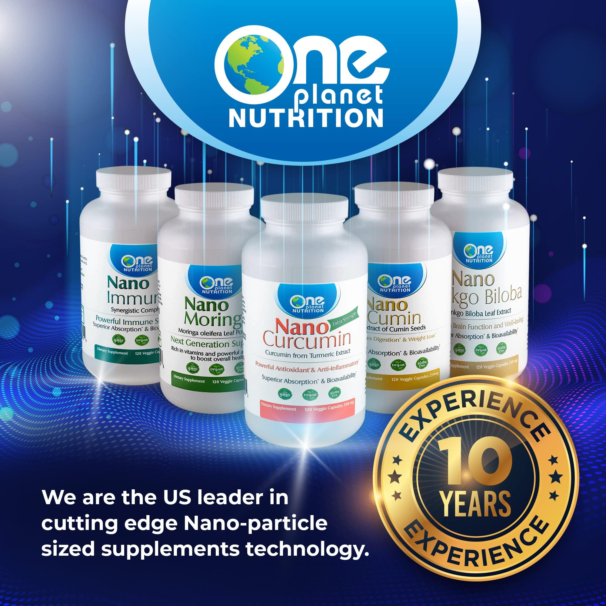 One Planet Nutrition Nano Curcumin, dosis de 500 mg en cápsula conveniente.