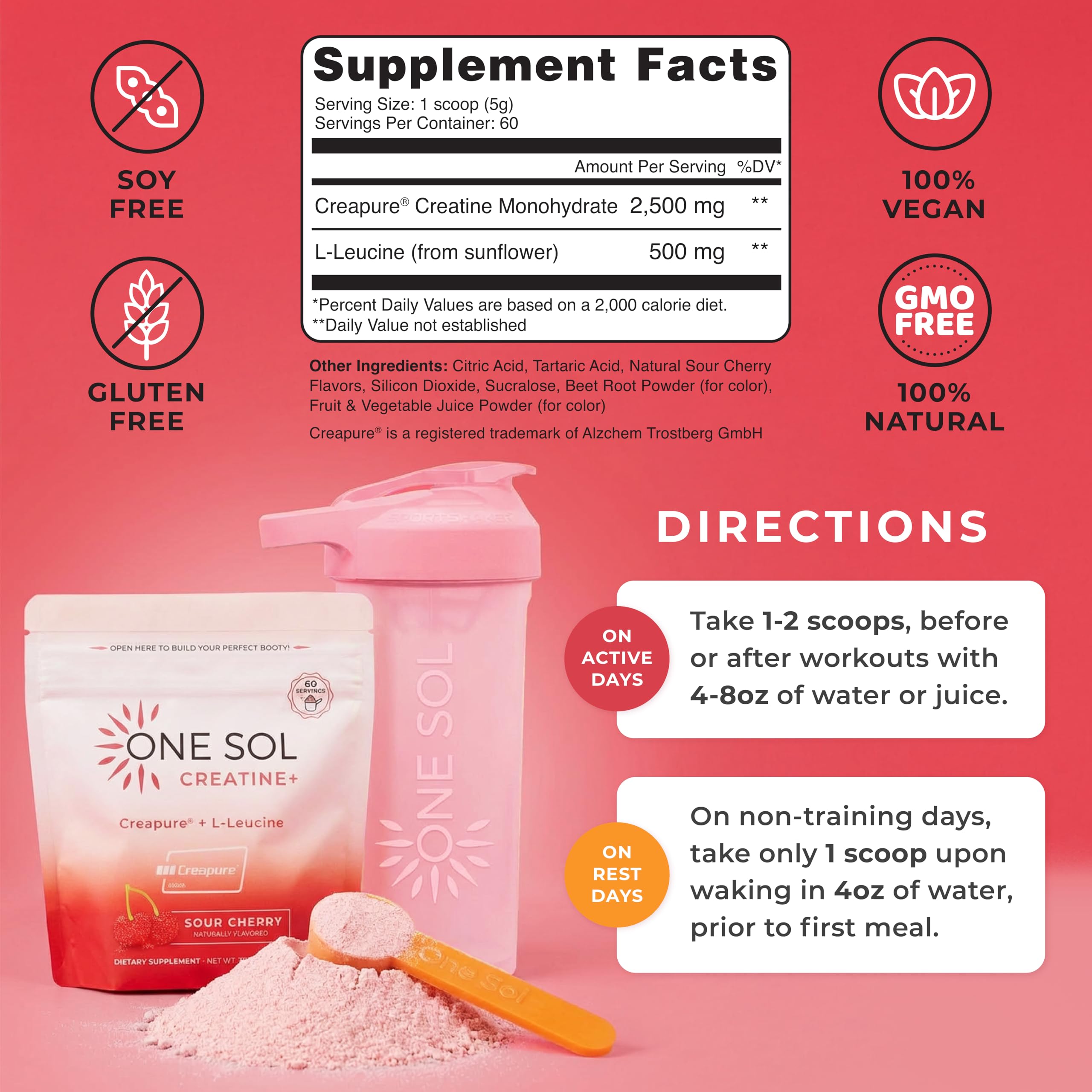 One Sol Creatine: mezcla en agua para energía rápida durante entrenamientos
